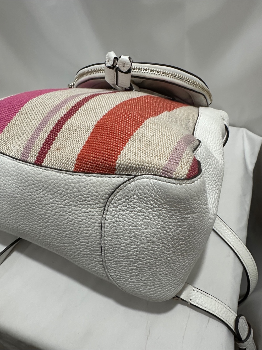 kate spade White Leather Backpack with Pink & Orange Stripes EUC - Picture 7 of 10